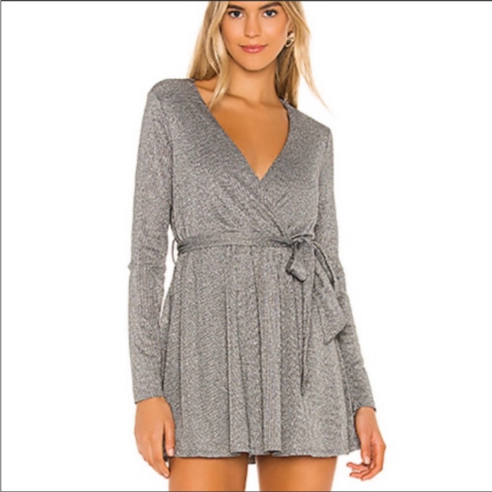 [Lovers + Friends] Silver Long Sleeve Mini Dress
